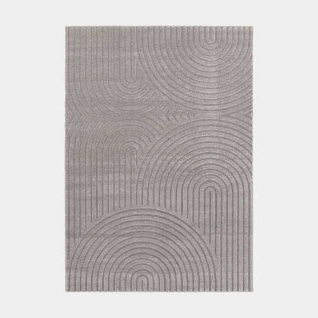 Tapis de salon en relief - Circle - Courbe gris chaud vu de dessus, design graphique moderne