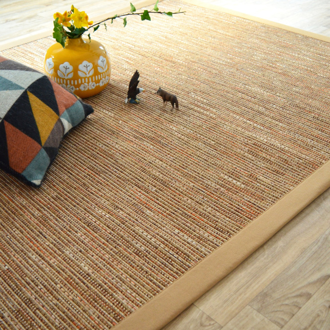 Tapis tissé plat Bornéo nature ganse coton café au lait