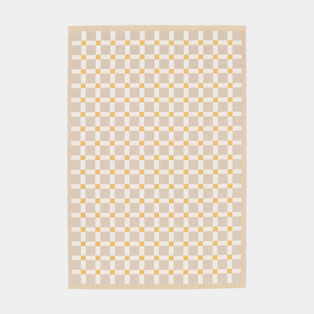 Tapis à motif carreaux en matière recyclée - Pauline - Beige et ocre