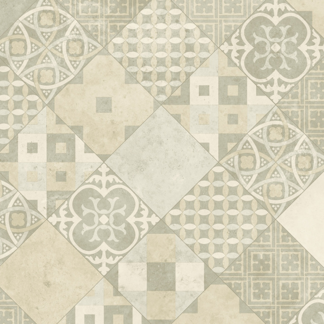 Sol PVC Best - Carreaux Art Déco - Crème et gris