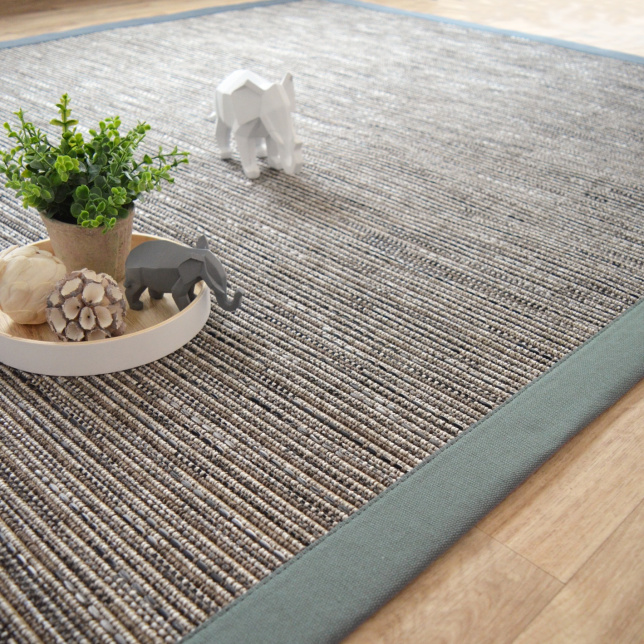 Tapis tissé plat Bornéo silver ganse coton vert de gris