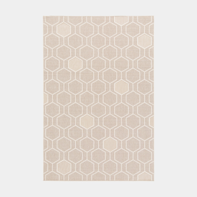 Tapis intérieur et extérieur motif graphique - Hexagone - Beige et écru