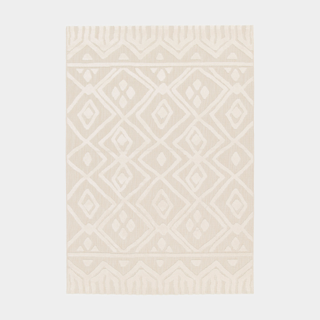 Tapis extérieur et intérieur motif ethnique - Brasilia - Crème, design solaire et graphique