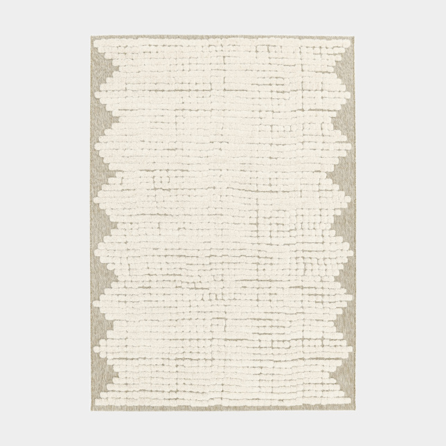 Tapis de salon en matière recyclée Ode à la vie beige et crème