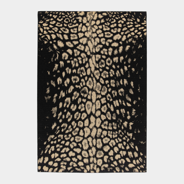 Tapis léopard noir et doré ultra chic – motif animalier tendance pour salon ou chambre