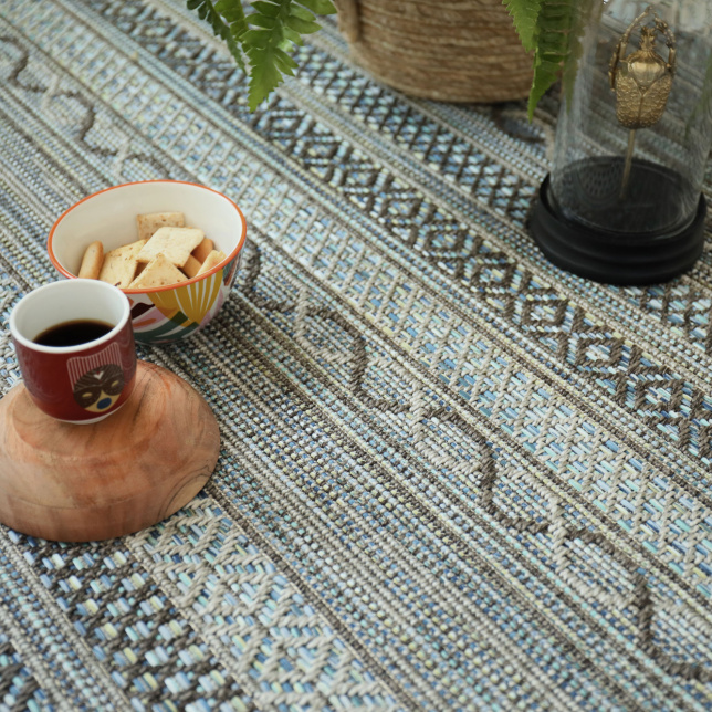 Moquette Tissé Plat - Aztlan bleu multicolor - salon