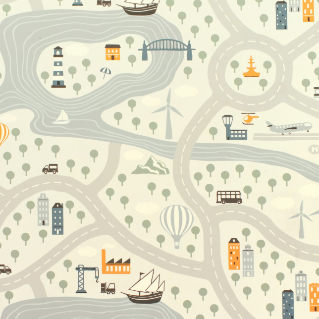 Sol Vinyle Style Chambre enfants - Circuit de voiture clair