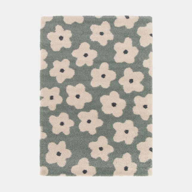 Tapis motif floral maximaliste - Apolline - Gris bleuté