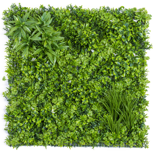 Mur végétal artificiel Manoir champêtre avec trèfles et feuillages bucoliques