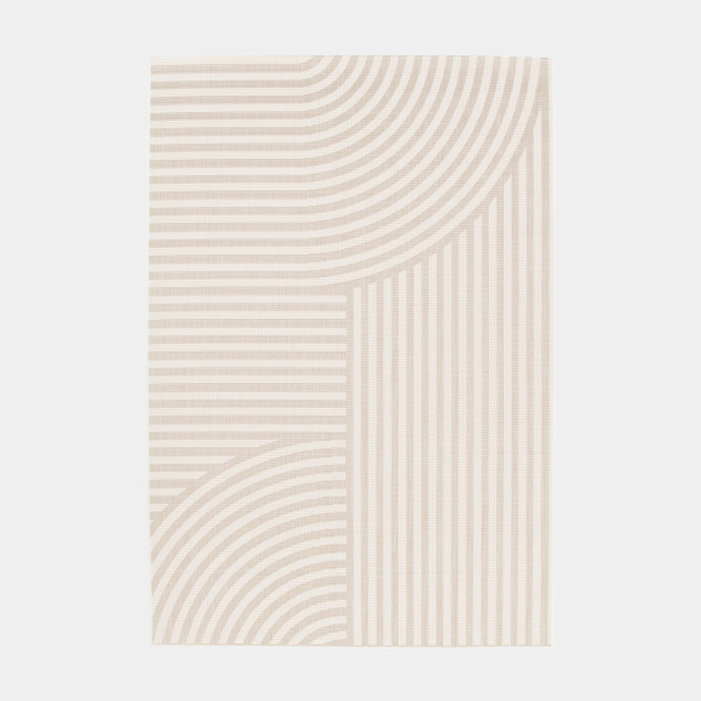 Tapis motif géométrique en matière recyclée - Graphic Line - Beige