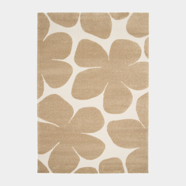 Tapis de salon en relief Flower Power, motif fleurs marron clair sur fond beige