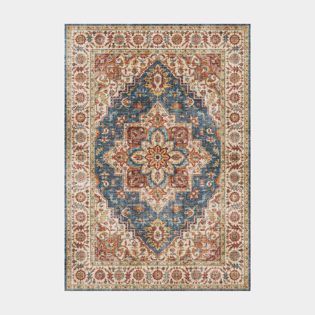 Tapis doux à motif oriental - Leïla - Marron et bleu