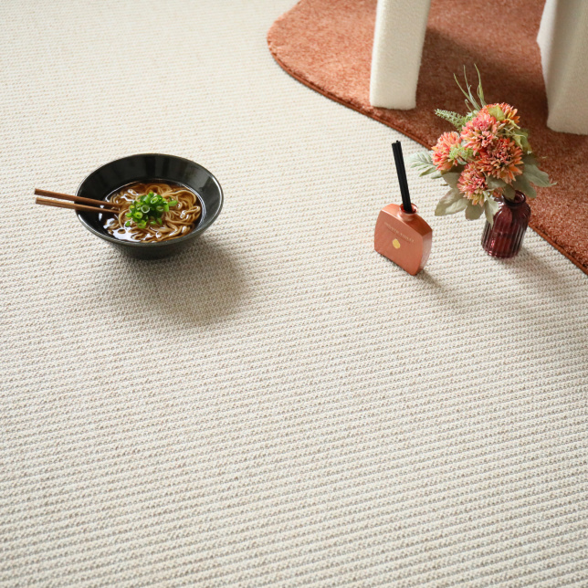 Tapis sur mesure Tissé plat aspect coton - Pilates - Blanc fleur de coton