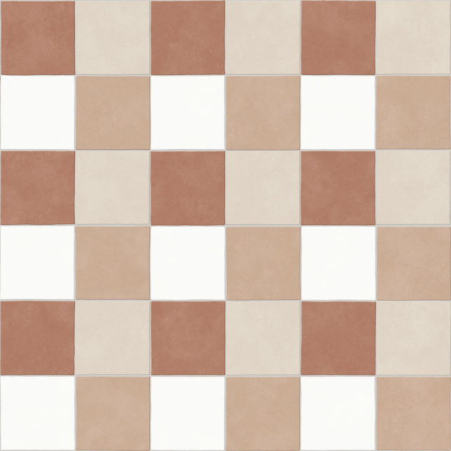 Zoom sur le motif vichy terracotta du sol vinyle Maison Vichy