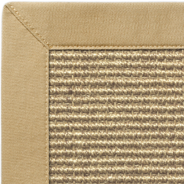 Finition haut de gamme du tapis sisal grosses boucles Cuba orge en fibres naturelles avec ganse coton beige assortie ton sur ton