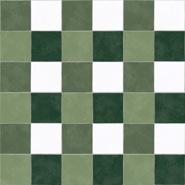 Sol Vinyle Mood - Maison Vichy - Vert avec motif carreaux style bistrot