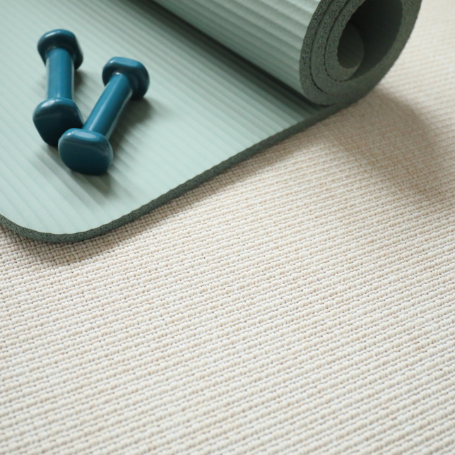 Moquette Tissé plat aspect coton - Yoga - Blanc fleur de coton - vue de près