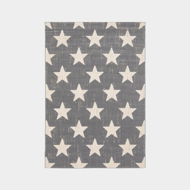 Tapis enfant rectangulaire doux, gris foncé à étoiles crème - modèle Star Vintage