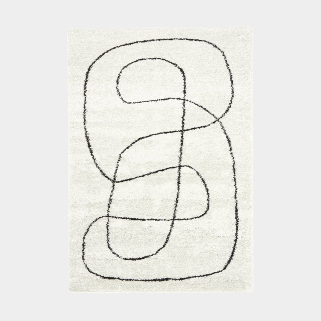 Tapis de salon à poils longs Art Abstrait noir et blanc cassé - sans perspective