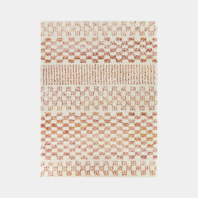 Tapis damier à poils longs - Pixel - Effet terracotta