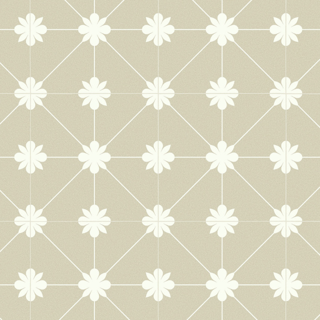 Sol vinyle District NY aspect carreaux Lexington Bloom beige, motif floral stylisé