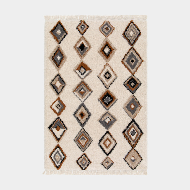 Tapis motif berbère à franges - Héritage du désert - Gris, camel