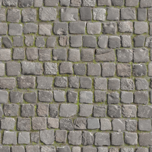 Tapis sur mesure Vinyle Textile - Relief 3D - Imprimé motif pavés anciens de ville quadrillés avec joints légèrement mousseux