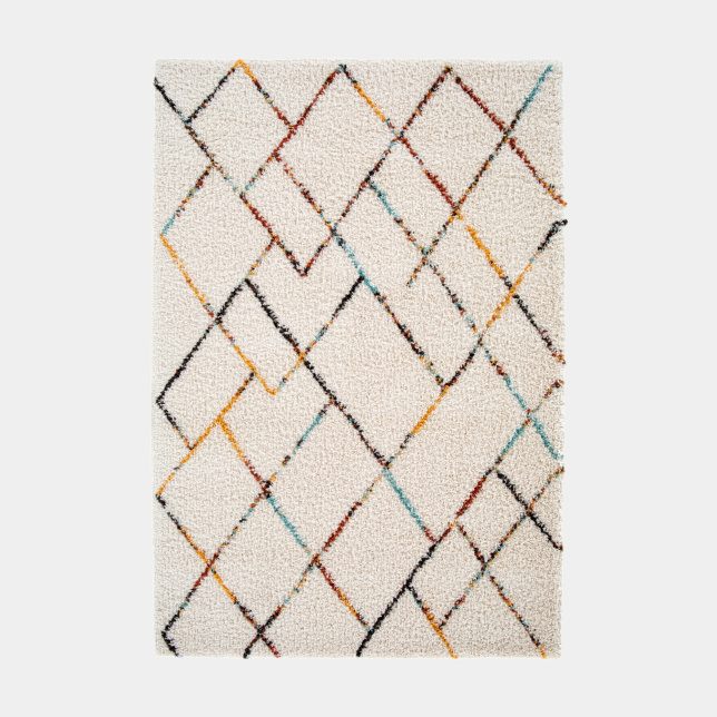 Tapis motif berbère - Nelya - Écru et traits multicolore