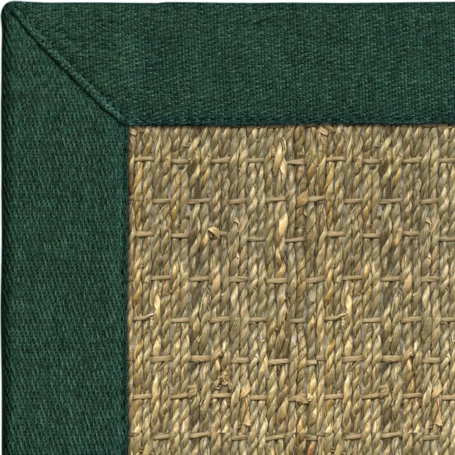 Tapis Varana panama jonc de mer – Gros plan avec ganse vert émeraude