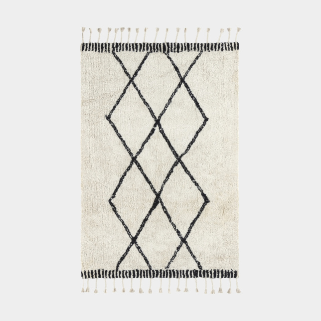 Tapis style Berbère avec franges - Tribal blanc cassé