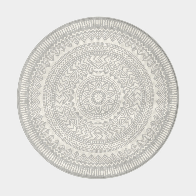 Tapis rond d'intérieur ou d'extérieur - Mandala - Gris