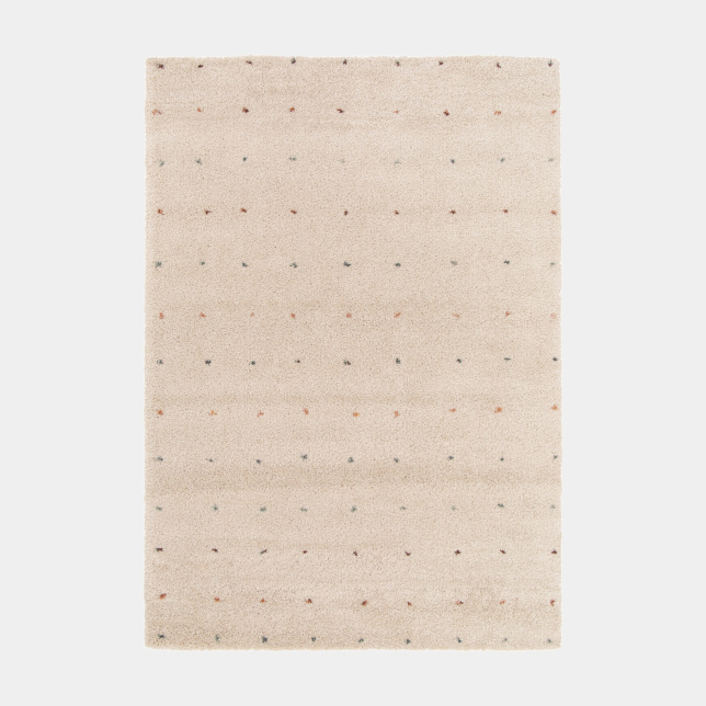 Tapis doux à poils longs - Sofia - Écru et pois colorés
