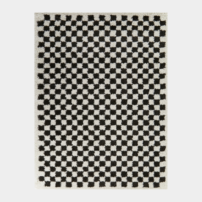 Motif rétro noir et blanc du tapis Colorama à poils longs 30 mm