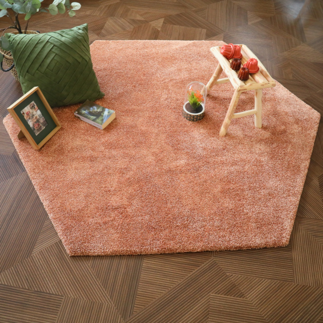 Tapis de salon design hexagonal Touch - Rose corail