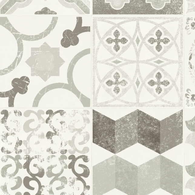 Zoom sur le tapis sur mesure vinyle - Carreaux de ciment - Noir au décor rétro