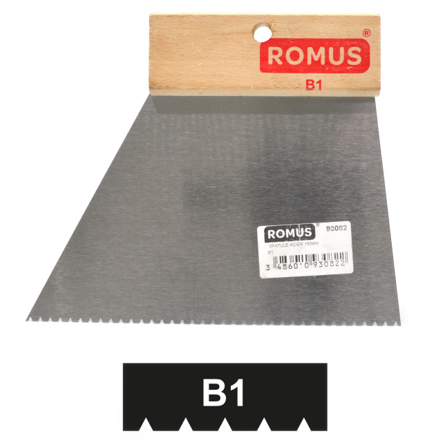 Spatule pour encoller le sol lors de la pose des moquettes ou fibres végétales. Denture nouvelle norme européene T.K.B. : B1