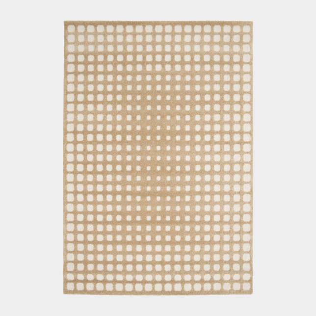 Tapis de salon en relief - Art Abstrait - Caramel avec motifs graphiques crème et marron clair