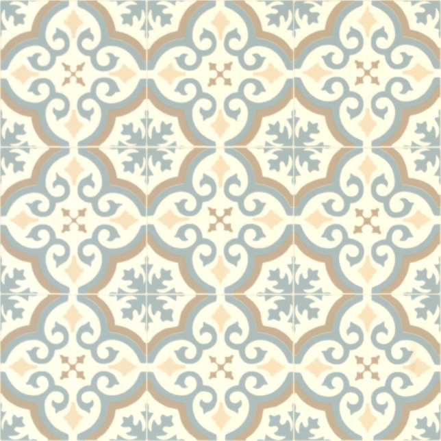 Tapis sur mesure Motif arabesque bleu et ocre - Sol Vinyle Inspiration effet carreaux de ciment