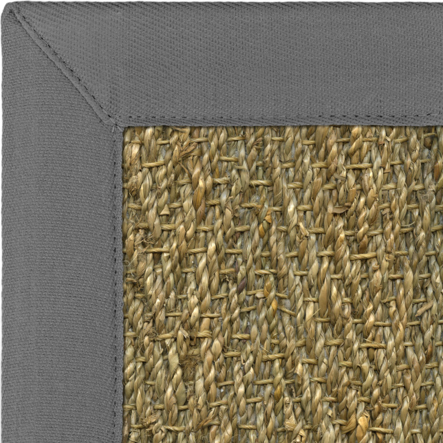 Tapis jonc de mer Assam chevron ganse grise, détail de la confection française