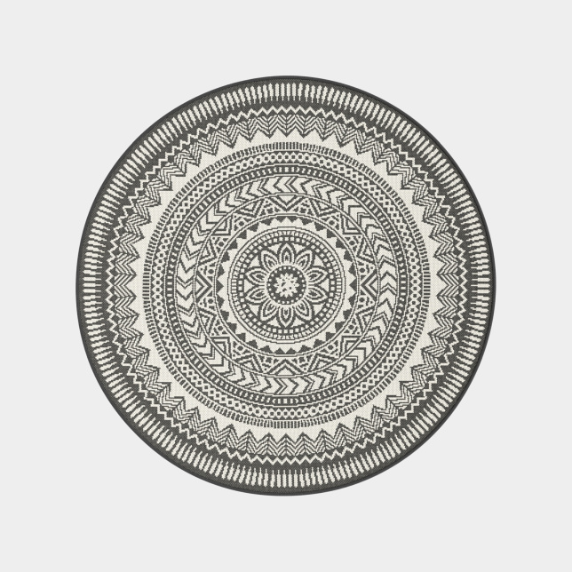 Tapis rond d'intérieur ou d'extérieur - Mandala - Noir