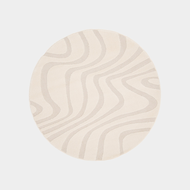 Tapis rond de salon en relief - Belle-île - Vagues écru et crème