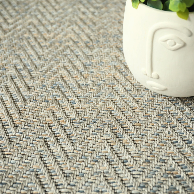 Tapis sur mesure Tissé plat Java Chevron gris grège