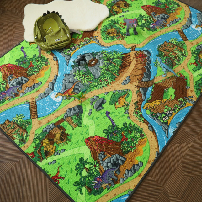 Tapis de jeu enfant circuit volcans et dinosaures