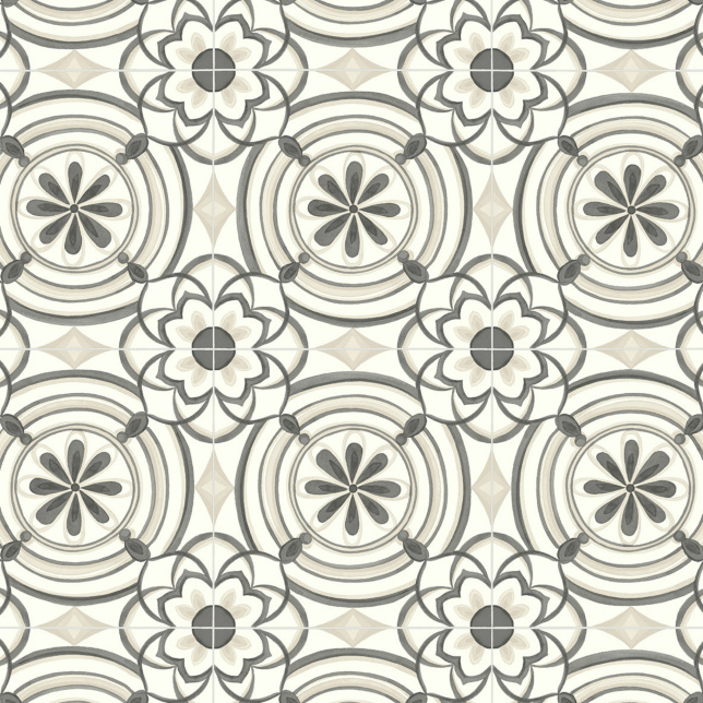 Finition mate et design andalou pour sol vinyle Textile Rénove - Effet carreaux de ciment Andalousie - Noir