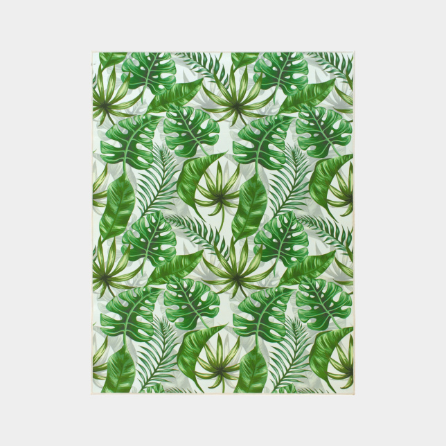 Tapis toucher soft - Imprimé feuilles exotique - Vert et écru