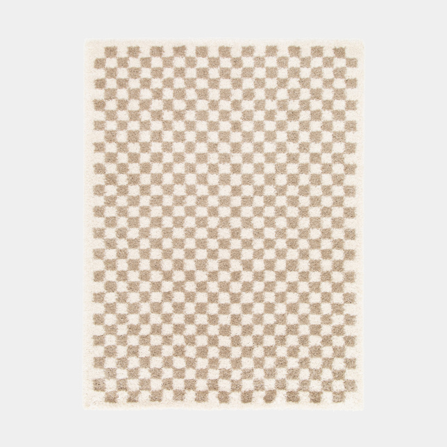 Tapis damier à poils longs - Colorama - Beige rétro