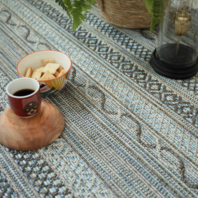 Tapis sur mesure tissé plat Aztlan bleu multicolor