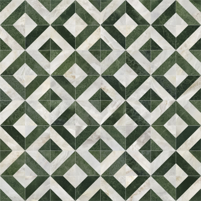 Tapis sur mesure Vinyle éco-conçu - Losanges de marbre - Blanc et vert