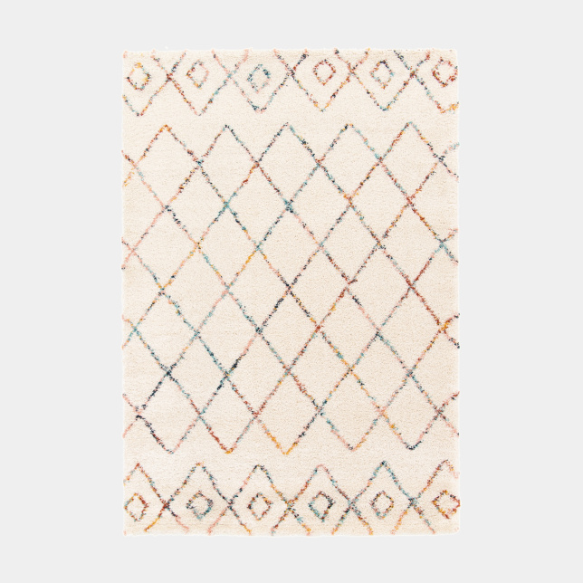 Tapis motif berbère - Ouna - Écru et losanges multicolore