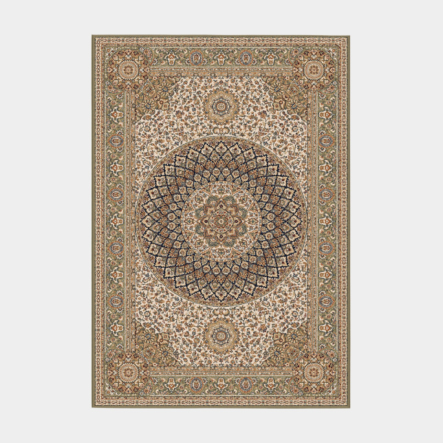 Tapis style persan en velours ras - Cyra - Camel et kaki